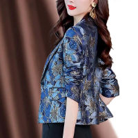 New Korean Version Printed Blazer Women Fashionable Spring and Autumn Printing Thin Fashion Flower Suit Short Jacket Female Outwear