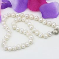 Charms prom gifts 10-11mm natural freshwater cultured white pearl beads chian necklace for women choker diy jewelry 18inch B3228