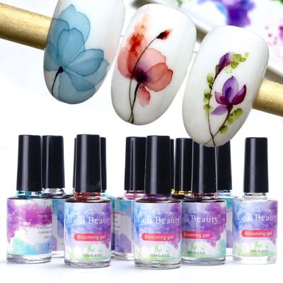 【CW】 12pcs 15ml Watercolor Gel Flowers Smoke Ink Marble Effect Varnish Paint Glue Manicure NL895