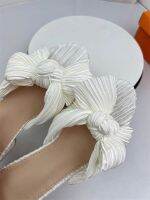 Old Meiyuan single big bow Muller sandals [Lady C temperament] satin pleated thick heel sandals and slippers 【QYUE】