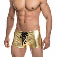 【cw】 Mens SexyShorts ShinyUp Faux Leather Men Gold Underpants Leather Trunks Fashion MaleMen Shorts Clubwear