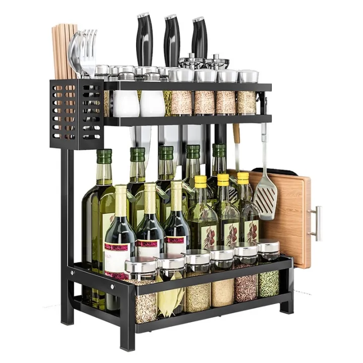 Multilayer condiment storage racks, kitchen countertops and multi