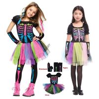 、’】【= Halloween Costumes For Kids Gril Rainbow Skeleton Scary Witch Vampire Cosplay Child Fancy Dress Up Carnival Suit Christmas