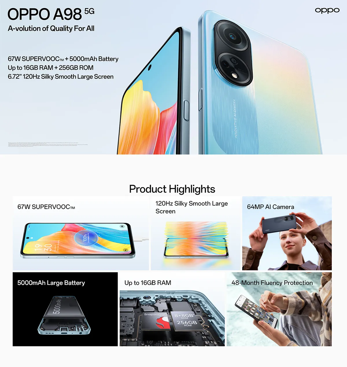 Oppo A98 5G (CPH2529)(8GB 256GB)(Dreamy Blue)