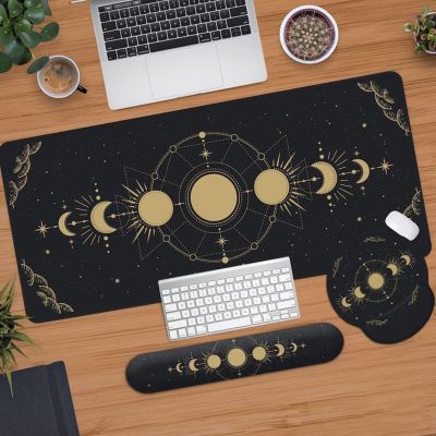 ❁✷ XXL Mouse Pad Moon Phase Desk Mat Large Mousepad Xxl Celestial Black Gold Space Soft Deskpad Long Astrology Keyboard Desk Mat