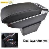 Storage Box Center Console Leather Cup Holder Dual Layer Armrest Arm Rest For Volkswagen Polo 9N 2002-2009 2005 2006 2007 2008