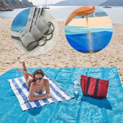 Dual-Layer Magic Sand Beach Towels Blanket Foldable Beach Towel Quick Dry With 4 Corner Buttons For Travel Camping Hiking Picnic
