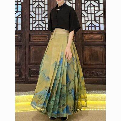 Hanfu กระโปรงหน้าม้าขาวปรับปรุงให้ดีขึ้นในฤดูร้อนของผู้หญิง Skirt301T3074ลูกไม้เอวสูงอัดพลีทกระโปรงเข้าคู่ล้วนแนวย้อนยุคนางฟ้าลมบางๆในทุกๆวัน