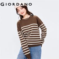 ™✉ Giordano ผู้หญิง เสื้อกันหนาวสเวตเตอร์ ผ้าคอตตอน ลายทาง ไหล่ตก Free Shipping 13351853