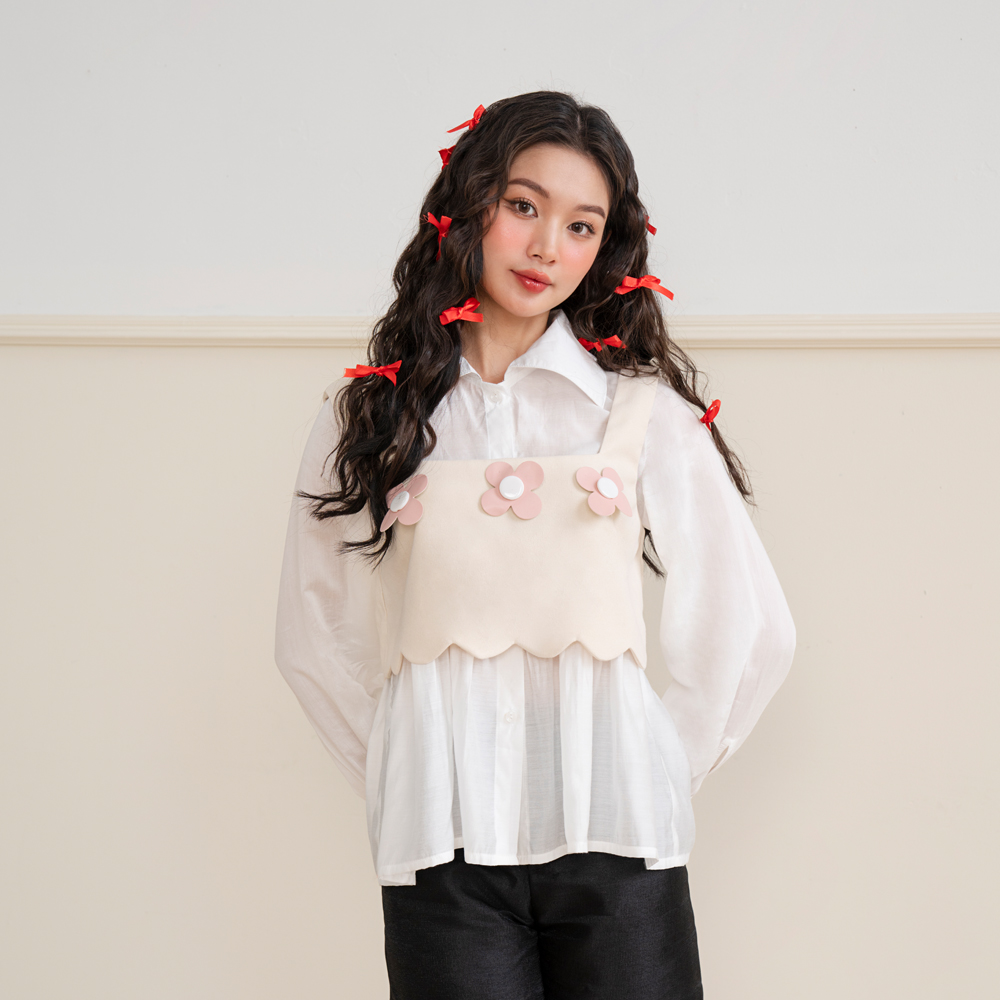 BLEUBIRD Set áo gồm áo croptop và sơ mi trắng Petite Top