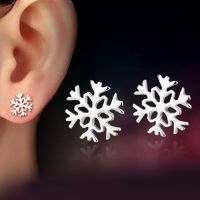 Temperament Female Snowflake Silver plated Earrings Korean Version Love Classic Winter Girlfriend Birthday Christmas Gift