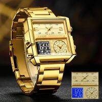 ZZOOI LIGE New Top Brand Luxury Fashion Men Watches Gold Steel Sport Square Digital Analog Big Quartz Watch for Man relogio masculino