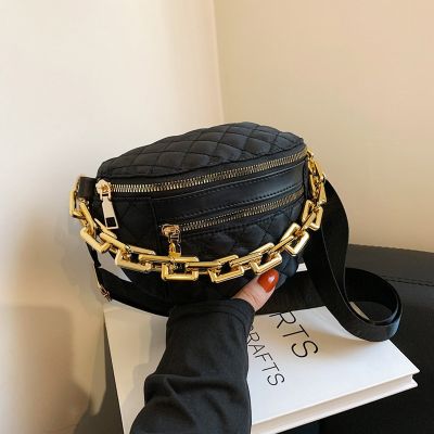 New Thick Chain Women  39;s Fanny Pack Plaid Cloth Waist Bag Casual Shoulder Crossbody Chest Bags Luxury Designer Handbags Female 【MAY】