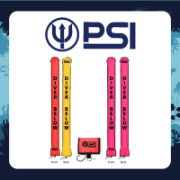 PSI Pocket Marker Buoy SMB Scuba diving Size 150*15cm 210D Nylon coated with TPU Stainless D ring to attach clip/carabiner colors ORANGE &amp; YELLOW / PINK