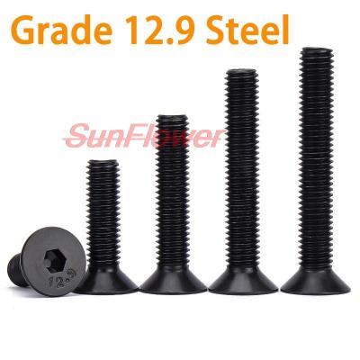 2~50pcs M2 M3 M4 M5 M6 M8 Black Grade 12.9 Alloy Steel High Strength Hexagon Hex Socket Head Flat Countersunk Allen Bolt Screw Nails Screws Fasteners