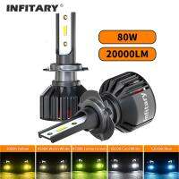 [ANYA Auto Parts] Infitary ไฟหน้ารถมอเตอร์ไซค์แบบ LED ไฟ20000LM 80W สำหรับ H7รถ H1 H11 H4 3000K 4500K 6500K 12000K 12V หลอดไฟหมอกอัตโนมัติสีขาวเหลืองเขียวน้ำเงิน