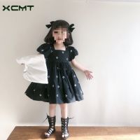 Spot parcel post Girls New Summer Floral Backless Short Sleeve Childrens Fashion Fresh Black Dress Baby Skirt Summer