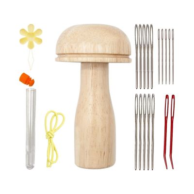 Wooden Darning Mushroom Needle Thread Kit Embroidery Accessories Wood+Metal Home for DIY Hand Sewing Darning Socks Clothes