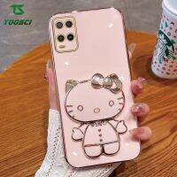 Toosci น่ารักหรูหรา HellKitty เคสเคสโทรศัพท์แบบตั้งได้ชุบกระจกแต่งหน้าเคสหลังแบบนิ่มสำหรับ A15S OPPO A15 A52 A16 A16e A16K A17 A3S A36 A12 A5 A77S A92 A53 A54 A57 A5S A96 A78 A58