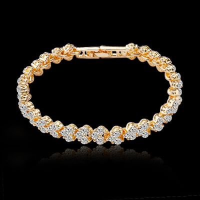 [LK] 18K Gold Cubic Zirconia Inlaid celet Bangle Party Women Jewely