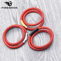 【YF】 FIREBROS 2023 New Stainless Steel Clasp Red Color Multilayers Genuine Leather Bracelet Women Fashion Jewelry Gifts Free shipping