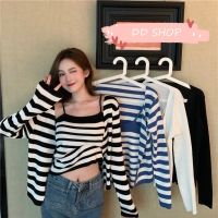 DD SHOPพร้อมส่ง 51039 เสื้อสายเดี่ยวไหมพรม+เสื้อคลุมแขนยาวไหมพรม ลายทางและสีพื้นเพิ่มความเซ็กซี่นิดๆ