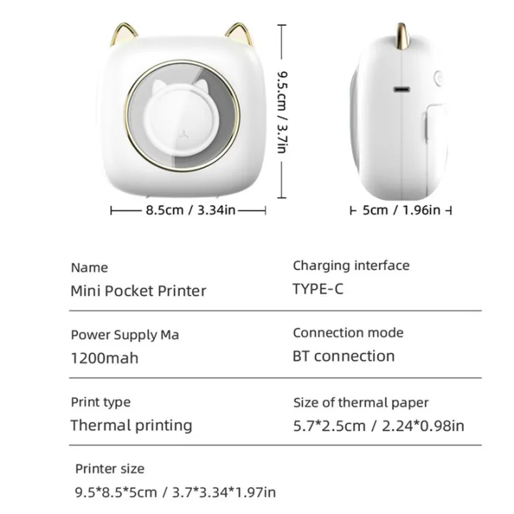 1ชุดมินิพ็อกเก็ตเครื่องปริ้นตราด้วยความร้อนสมาร์ทเครื่องพิมพ์รูปถ่ายขนาดพกพาคำถามที่ไม่ถูกต้องเครื่องพิมพ์สีขาวพร้อมกระดาษความร้อน-ปากกาสี