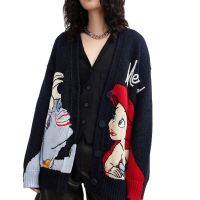 Cartoon Women Knitted Cardigan Sweater Coat Winter Singer Button Long Sleeve Knit Sweaters Casual Femme Knitwear Top Y2K