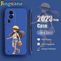 Jingsanc สำหรับ Reno 10 Pro + 8Z 8 7Z 7 6 5 2Z 2 A98 5กรัม A78 A76 A55 A58 A96 A31ค้นหา X5 Pro Plus 5G 4G เคสโทรศัพท์สาวสวยแบบด้านสีลูกกวาดพีซีไร้กรอบเคส M001-3สีน้ำเงินฤดูใบไม้ร่วง