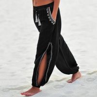 【CC】ↂ✁  Sport Harem Pant Sweatpant Beach Trousers Drawstring Side Slit Pants Pantalones De Mujer