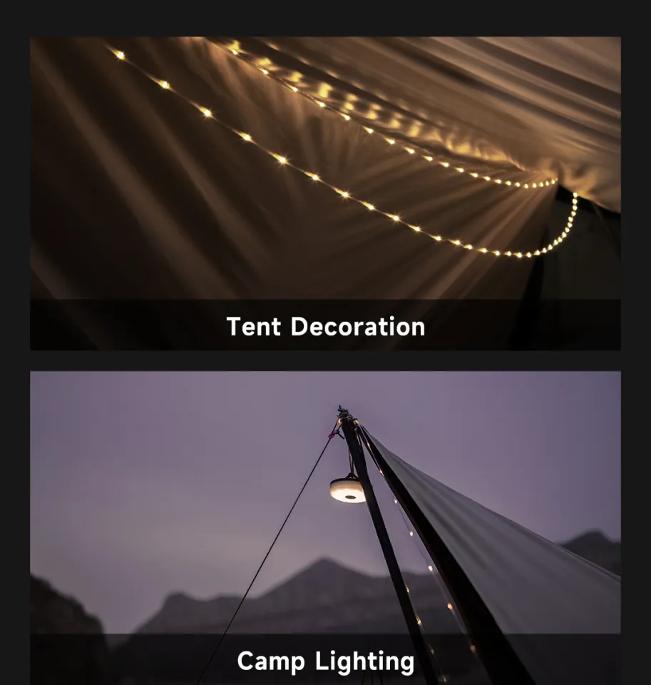 Camping Lights String, Outdoor String Lights with 5 Lighting Modes, Quick  30s Recovery, Durable and Waterproof USB Charging