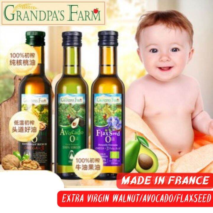 【Puddinmama】 6m+ 250ml Grandpa's Farm Extra virgin baby Walnut Oil Avocado Oil Flaxseed Oil Food