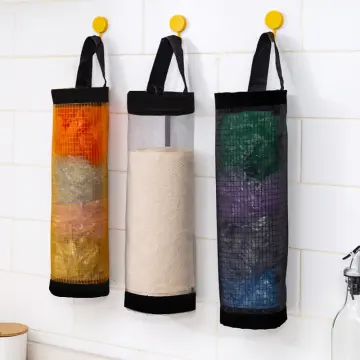 Qenftys Grocery Bag Holder Mesh Shopping Plastic Bag Holder Dispensers Saver Wall Mounted Hanging Organizer For Kitchen Garbage Trash Containers Stora