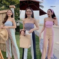 GN13640 **รบกวนสอบถามก่อนสั่งซื้อจ้า** Set 2 ชิ้น เสื้อเกาะอกลายชิโนริ + กางเกงทูโทน