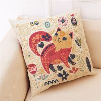 Cartoon Cat Design Linen Pillowcase for Sofa Modern Home Decorative Pillow Covers Kids Room Bed Pillow Cushion Covers