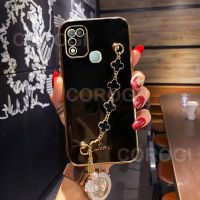 COROGI สำหรับ Infinix Hot 11 Play / Hot 10 Play เคสพร้อมสายรัดข้อมือลายใบโคลเวอร์นำโชคกำไลข้อมือสุดหรูเคสกันกระแทกป้องกันซิลิโคนเคสมือถือชุบ6D แบบนิ่มขอบสี่เหลี่ยม