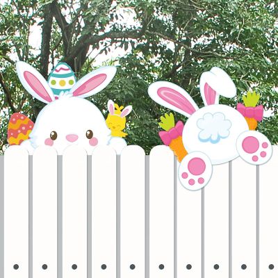 Bunny Fence Eggs Ornament Decoration Peeking Fence Peeker Easter Garden