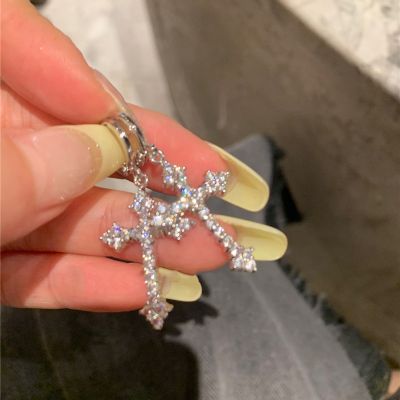 Korean Fashion Zircon Crystal Cross Women Drop Earrings for Gothic Punk Hip Hop Female Piercing Dangle Earrings Party Jewelry