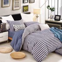 Custom korean stripe ho bedding four sets 100 Cotton Flat Sheet , Quilt Cover , Bed Linen With Pillow Case