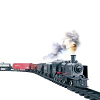 Electric Smoke Simulation Classical Steam Train Track Toy Trains Model Kids Truck for Boys Railway Railroad