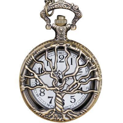 นาฬิกาพกแบบสตีมพังค์ดีไซน์แบบกลวงลายต้นไม้แห่งชีวิตพร้อมห่วงโซ่ Fob สร้อยคอลูกปัดจี้นาฬิกาของผู้หญิง CF1088ของขวัญผู้ชาย