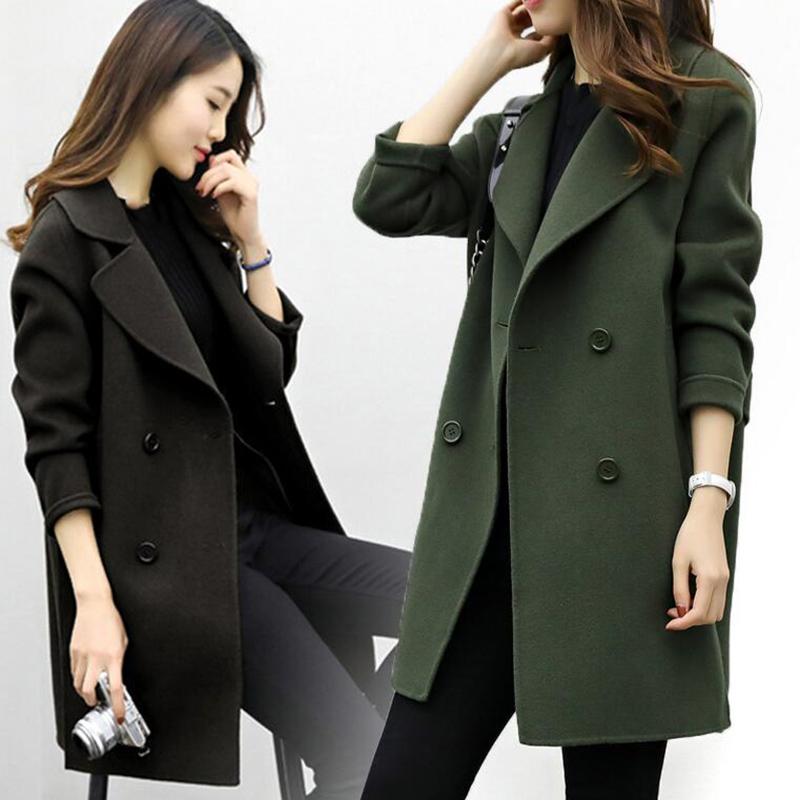 Women Winter Woolen Long Coat Casual Solid Slim Jackets Warm Overcoat Outw HV JC 