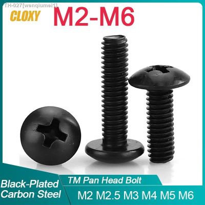 ❅♝✎ M2 M2.5 M3 M4 M5 M6 TM Screws Phillips Truss Mushroom Head Screw Black Plated Carbon Steel Screw