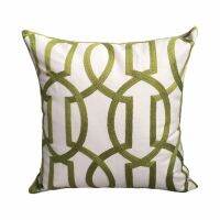 Geometric Cord Embroidery Gray &amp; Green Cotton Cushion Cover 45x45cm