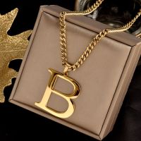 Trend Gold Plated Silver Color Titanium Steel Letter B Hip Hop Men Woman Rock Thick Chain Street  Long Necklace Jewelry Fashion Chain Necklaces