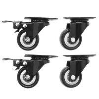 4 Pack 2in Heavy Duty Caster Wheels Polyurethane PU Swivel Casters with 360 Degree Top Plate 220lb Total Capacity for Set of 4 (2 with Brakes + 2 without) Black