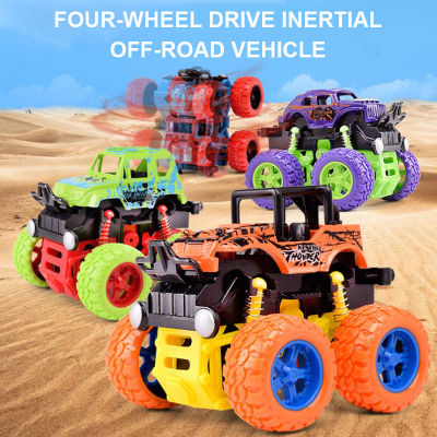 Love 【Ready】 Inertial Stunt Pull Back Toy Cars 4WD Friction Powered Monster Trucks Perfect Gift Red/Green/Purple/Orange