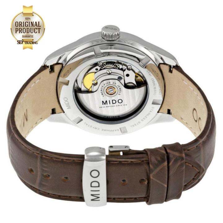 mido-belluna-ii-automatic-mens-watch-สายหนัง-รุ่น-m024-407-16-061-00-silver-black