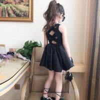 2023 Summer Girls Elegant Goth Dresss Black Sleeveless Tutu Dress Backless Off Shoulder Party Kid Dresses 4 5 6 8  Years Old  by Hs2023