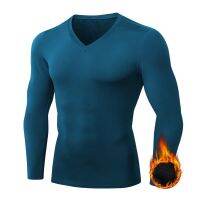 New Winter Thermal Men V Neck Fleece Sport T-Shirt Jogging Running Workout Fleece Shirt Warmer Underwear Baselayer Plus Size